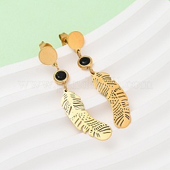 Boucles d'oreilles pendantes en forme de plume en acier inoxydable 304&nbsp;EJEW-F393-03G