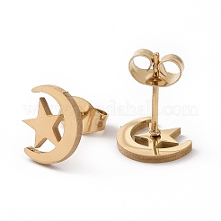 Orecchini a bottone e collana con ciondolo a forma di luna e stella in acciaio inossidabile 304&nbsp;AJEW-B019-03