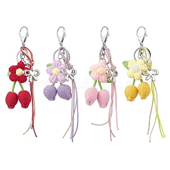 4 porte-clés en coton crocheté fait main avec des fleurs&nbsp;KEYC-JKC01403