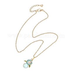 2 pz 2 colori lega smalto e ABS imitazione perla e ciondolo a forma di fiore in vetro 304 catena in acciaio inossidabile per donna&nbsp;NJEW-JN05992