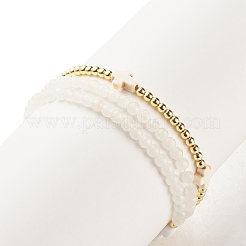 3 Uds. Juego de 3 pulseras elásticas con cuentas de jade blanco natural&nbsp;BJEW-JB07975