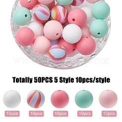 50 pièce de perles rondes en silicone de 5 styles&nbsp;SIL-YW0001-22