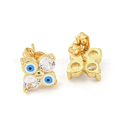Aretes de latón chapado en oro real de 18k con flor y mal de ojo&nbsp;EJEW-L269-101G-02