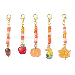 5 stücke 5 arten thanksgiving tag legierung emaille & glas samen blatt kürbis mais anhänger dekorationen&nbsp;HJEW-JM04316