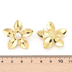 Ohrstecker aus ABS-Kunststoff mit Perlenimitat in Blumenform aus Messing&nbsp;EJEW-S258-02G