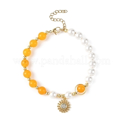 Braccialetti rotondi con ciondolo a forma di sole in ottone con micro pavé di zirconi cubici trasparenti&nbsp;BJEW-JB14348