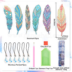 Signet de plumes bricolage avec kits de peinture au diamant pendentif&nbsp;DIY-WH0366-57