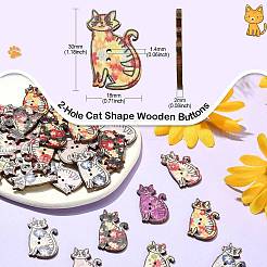 Boutons en bois forme chat 2 trou&nbsp;BUTT-CJC0002-01