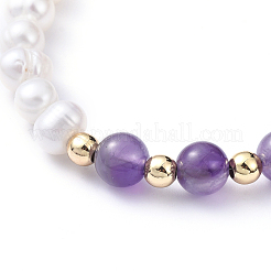 Pulseras de perlas naturales y amatistas naturales&nbsp;BJEW-JB05153-02
