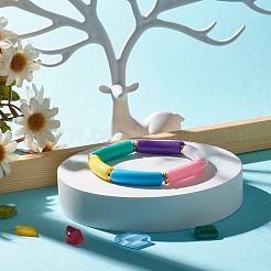 Bracciale elasticizzato con perline a tubo curvo in acrilico color caramello per ragazze donne&nbsp;BJEW-JB07297-02