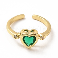 Anello a polsino aperto con cuore in zirconi cubici&nbsp;RJEW-H101-15G
