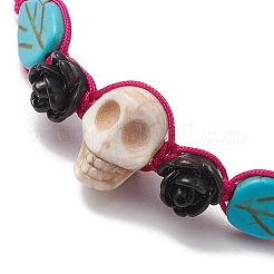 Verstellbare Armbänder aus geflochtenen Perlen aus synthetisch gefärbtem Türkis und Magnesit&nbsp;BJEW-JB10603-02