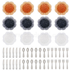 12 piatto di plastica in 3 colori e 36 pezzi di ornamenti in miniatura per stoviglie in resina in 3 stili&nbsp;DIY-TA0015-50