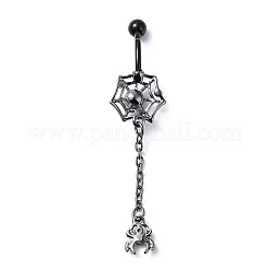 Anillos colgantes para el vientre con dije de rhinestone de jacinto&nbsp;AJEW-D053-01D-EB