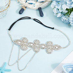 Haarschmuck aus Blumen-Polyester-Strass und Perlenquaste aus Kunststoff mit Kette&nbsp;OHAR-WH20020-02S