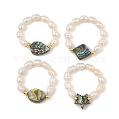 Verstellbare Fingerringe aus natürlicher Abalone-/Paua-Muschel&nbsp;RJEW-JR01085
