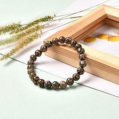 Bracciale elasticizzato con perle di agata tibetana naturale a 3 occhio dzi&nbsp;BJEW-JB06717