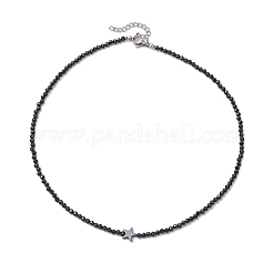 3mm facettierte runde natürliche schwarze Spinell Perlen Halsketten&nbsp;NJEW-JN05127