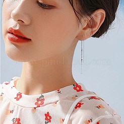 Boucles d'oreilles pendantes en argent sterling plaqué rhodium anti-ternissement avec 925 feuille et pampille en chaîne&nbsp;JE1042A