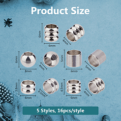 80 pz 5 stili 201 e 304 perline europee in acciaio inossidabile&nbsp;STAS-DC0016-74