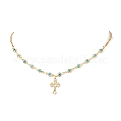 Colgante de cruz de acero inoxidable 304 hecho a mano con forma de ojo malvado&nbsp;NJEW-JN05397-02