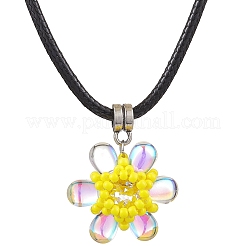 Collane con ciondolo a forma di fiore con perline di vetro e strass di vetro&nbsp;NJEW-MZ00078-02