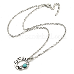 Lettre a ~ z en alliage plaqué argent antique avec colliers à pendentif turquoise synthétique&nbsp;NJEW-G080-01O