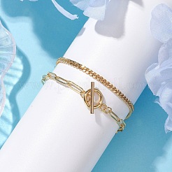 Braccialetti a catena twist in ottone da 2 pz 2 stili e braccialetti a catena a graffetta per donna uomo&nbsp;BJEW-JB10593