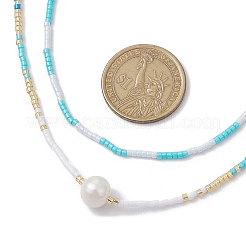 Collares de doble capa con cuentas de vidrio&nbsp;NJEW-MZ00070