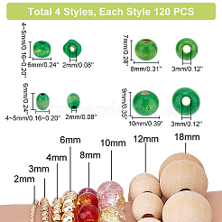 480 pièce de 4 styles de perles en bois naturel teintées&nbsp;WOOD-PH0009-48C