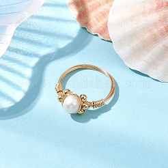 Runder Fingerring aus natürlicher Süßwasserzuchtperle&nbsp;RJEW-JR00752