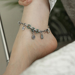 Fußkettchen mit Glücksdonut-Anhänger aus natürlichem Chalcedon und Messing für Damen&nbsp;FS-WG9BF59-01