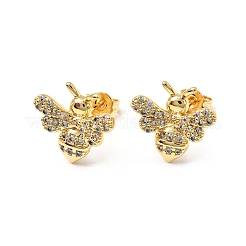 Pendientes de botón con micropavé de latón y circonitas cúbicas transparentes con forma de abeja&nbsp;EJEW-A135-08G