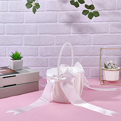 Blumenkörbe aus Polyester mit Schleife und Griff aus Kunststoffperlen&nbsp;AJEW-CP0010-63