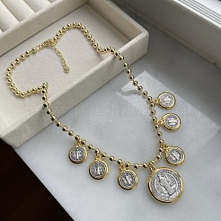 Colliers religieux ronds et plats avec pendentif en laiton à motif Saint Benoît pour femmes&nbsp;FS-WG05AEE-01