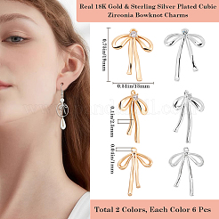 6 paire de pendentifs en laiton micro pavé de zircones cubiques transparentes de 2 couleurs&nbsp;KK-BBC0014-44