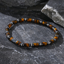 Bracciale elastico in perline di occhio di tigre giallo naturale per uomo&nbsp;IN5542