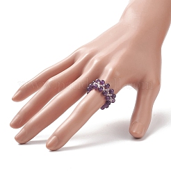 Natürlicher Amethyst und Glas geflochtener Stretchring für Frauen&nbsp;RJEW-JR00546-02