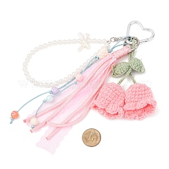 Handgefertigte Maiglöckchen- und Bauchperlen-Anhängerdekorationen aus Baumwollgarn und Polyesterkordel&nbsp;HJEW-JM04387-04