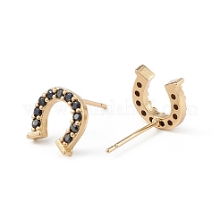 Boucles d'oreilles fer à cheval en zircone cubique noire&nbsp;EJEW-L234-081G