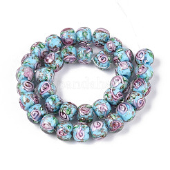 Hilos de cuentas redondas con flores interiores de lampwork hechos a mano&nbsp;LAMP-T022-24E