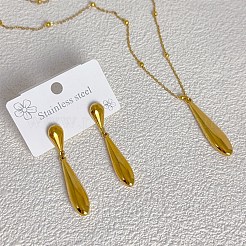 Ensembles de colliers et boucles d'oreilles pendantes en acier inoxydable 304 en forme de larme&nbsp;FS-WGBFCD6-01