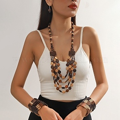 Collane multistrato con perline di legno e braccialetti con perline e set di orecchini pendenti&nbsp;WG7BAAE-02
