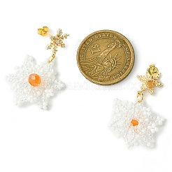 Pendientes colgantes trenzados con semillas de vidrio y copos de nieve navideños&nbsp;EJEW-MZ00233-03