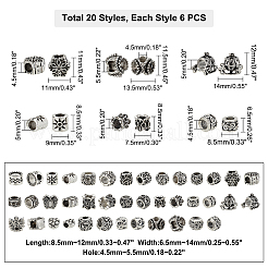 120 Stück 20 Stil tibetischen Stil Legierung europäischen Perle Emaille-Einstellungen&nbsp;TIBE-PH0002-01