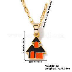 Halloween 304 Edelstahl dunkelorange Emaille Spukhaus Anhänger Halsketten europäischen amerikanischen Modeschmuck&nbsp;XI0912