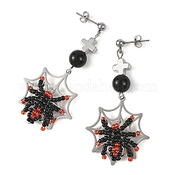 Boucles d'oreilles pendantes en acier inoxydable et verre&nbsp;EJEW-MZ00779