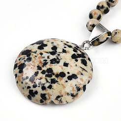 Colliers pendentifs en forme de fleur en perles rondes de 4.5 mm en jaspe dalmatien naturel&nbsp;NJEW-T016-04H