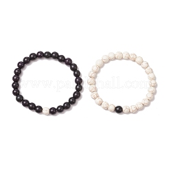 2 Stück 2 Farben gefärbte synthetische türkisfarbene Perlen-Stretch-Armbänder für Frauen und Männer&nbsp;BJEW-JB11551