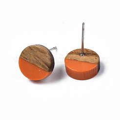 Ohrstecker aus undurchsichtigem Harz und Walnussholz&nbsp;EJEW-N017-008-B03